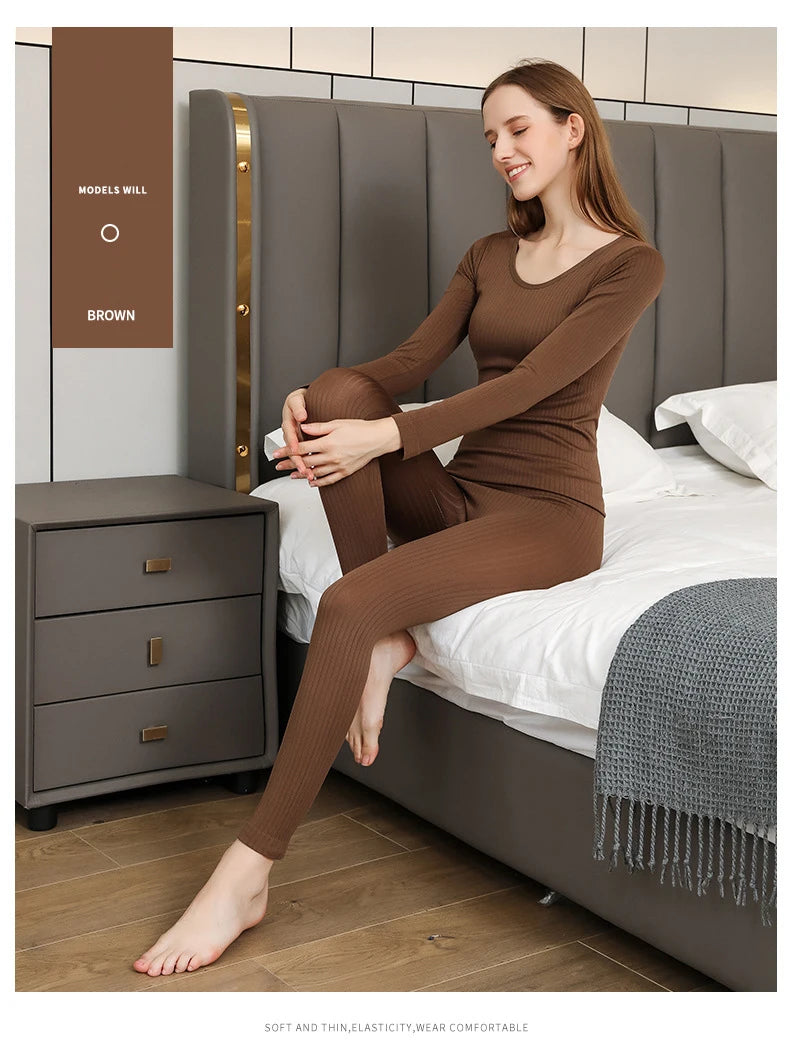Warm Thermal Long Johns Set – Women's Cotton Body Shaping Loungewear - 3KDyn